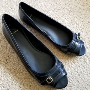 Cole Haan Peep Toe Ballet Flats Black Size 9